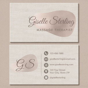 Massagetherapeut Beige Neutrale Leinen Schönheit Visitenkarte