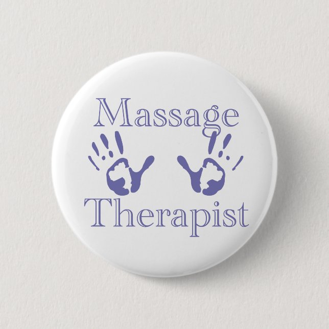 Massagetherapeut: Blauer Handdruck Button (Vorderseite)
