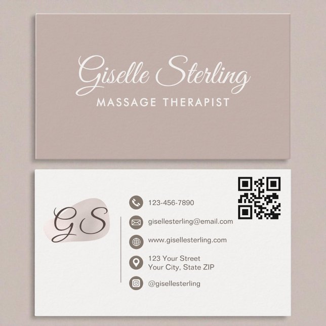 Massagetherapeut Blush Mauve Eleganter QR Code Visitenkarte (Von Creator hochgeladen)