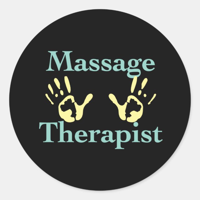 Massagetherapeut: Gelbe Handdrucke Runder Aufkleber (Vorderseite)