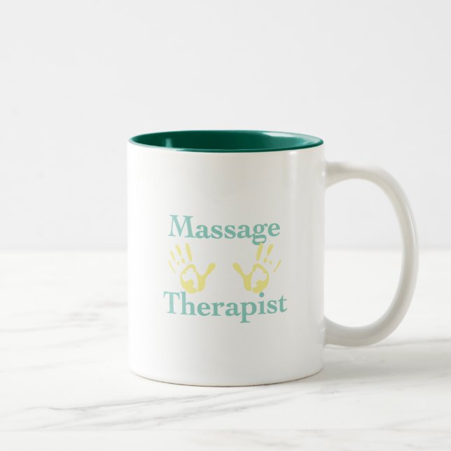 Massagetherapeut: Gelbe Handdrucke Zweifarbige Tasse (Rechts)