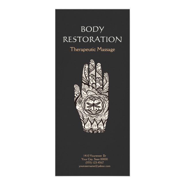 Massagetherapeut Henna Dragonfly Tattoo Hand 4 Werbekarte (Vorne)