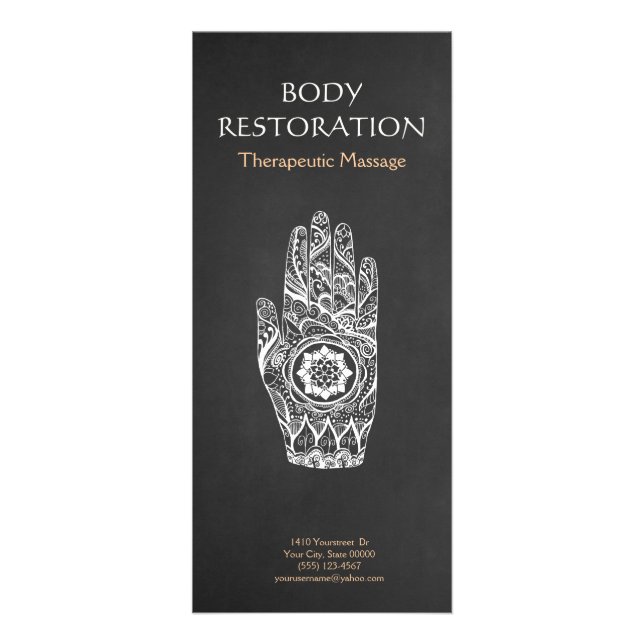 Massagetherapeut Henna Lotus Tattoo Hand 4 Werbekarte (Vorne)