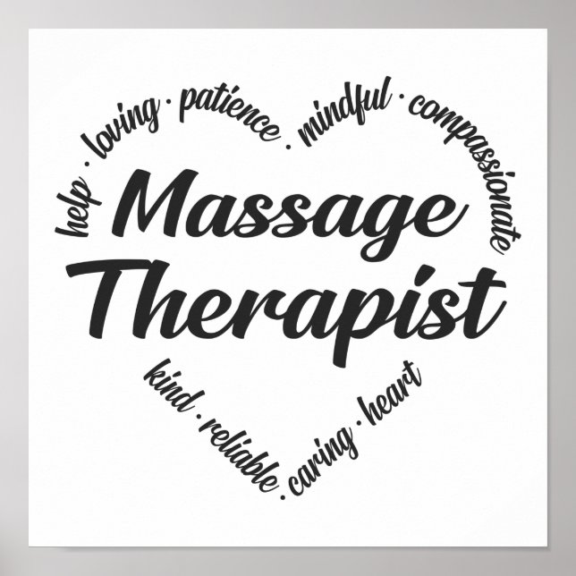 Massagetherapeut Herz Word Cloud Poster (Vorne)