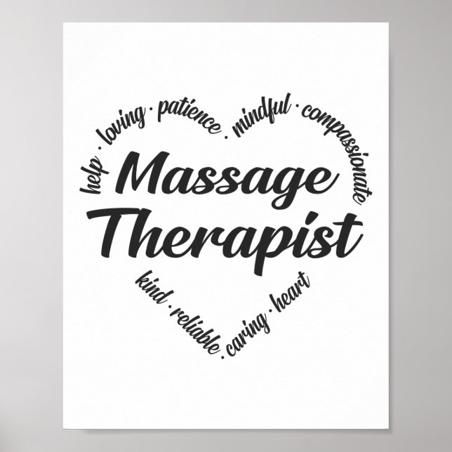 Massagetherapeut Herz Word Cloud Poster (Vorne)