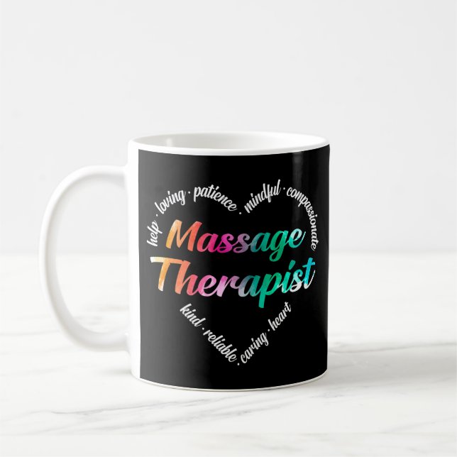 Massagetherapeut Herz Word Cloud Watercolor Kaffeetasse (Links)