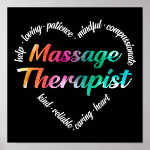 Massagetherapeut Herz Word Cloud Watercolor Poster