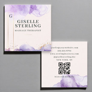 Massagetherapeut Lila Wasserfarbe QR-Code Quadratische Visitenkarte