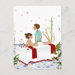 Massagetherapeut massiert eine Frau auf einer Postkarte