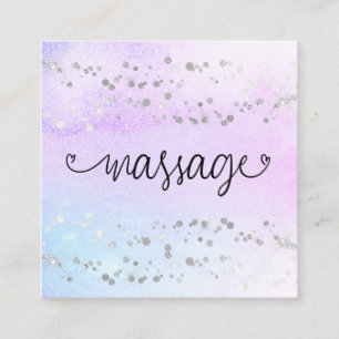 *~* Massagetherapeut Pastel Rainbow Glitzer Herz Quadratische Visitenkarte