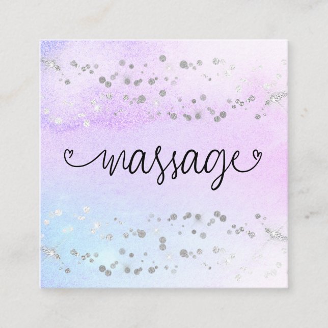 *~* Massagetherapeut Pastel Rainbow Glitzer Herz Quadratische Visitenkarte (Vorderseite)