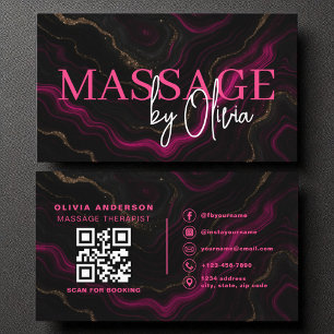 Massagetherapeut QR Code Hot Pink Agate Marmor Visitenkarte