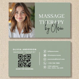 Massagetherapeut QR Code Sage Green Foto Visitenkarte