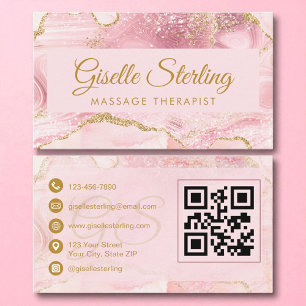 Massagetherapeut rot rosa Gold Agate QR Code Visitenkarte