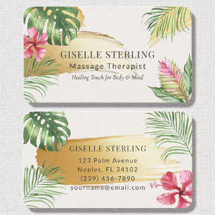 Massagetherapeut Tropical Gold Brushed Wasserfarbe Visitenkarte
