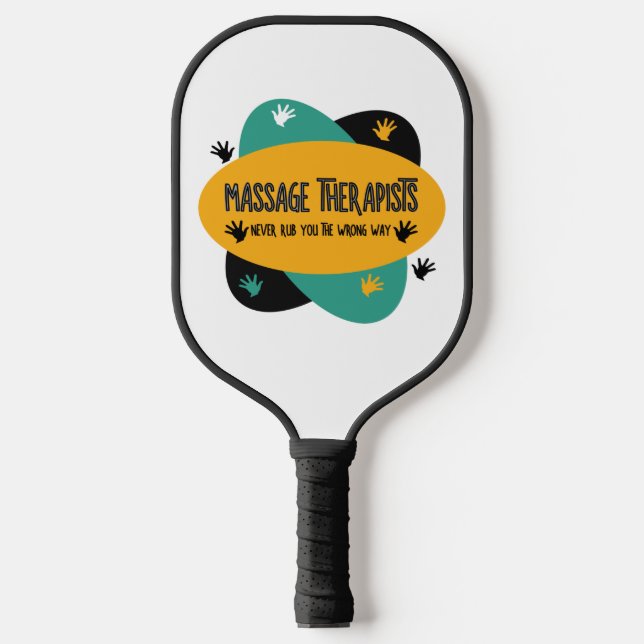 Massagetherapeuten Hände Rub farbenfroh Pickleball Schläger (Vorderseite)
