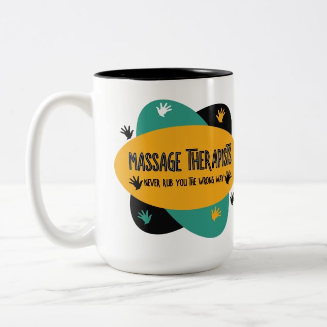 Massagetherapeuten Hände Rub farbenfroh Zweifarbige Tasse (Links)