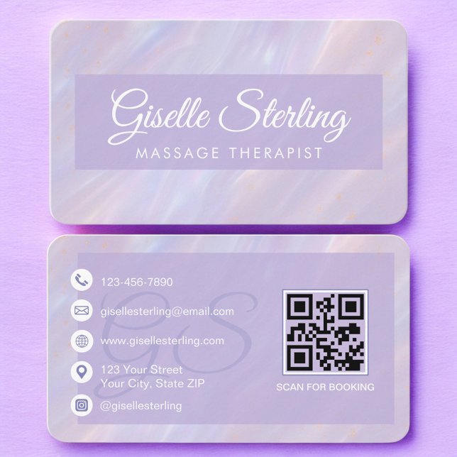 Massagetherapeutin Pastelllila QR-Code Visitenkarte (Von Creator hochgeladen)