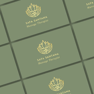Massagetherapie Sage Green und Gold Lotus Blume Visitenkarte