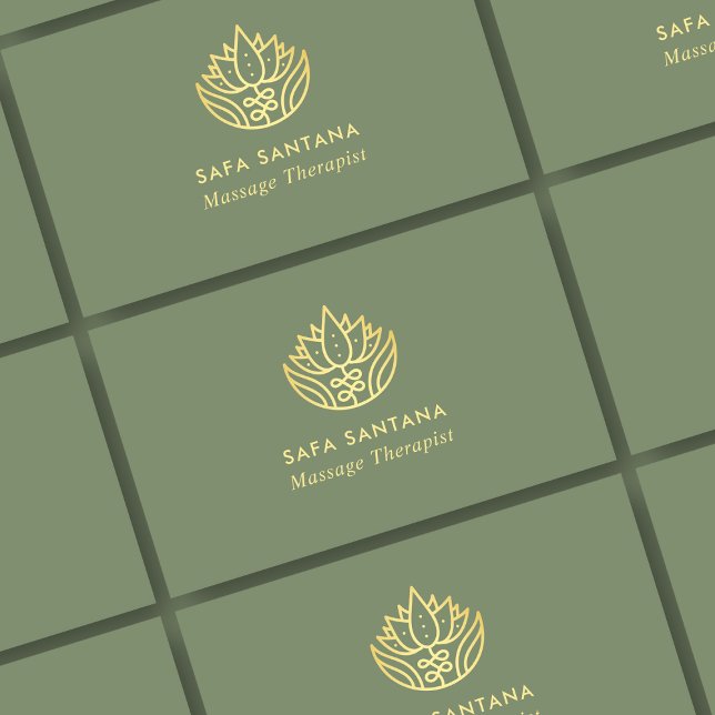 Massagetherapie Sage Green und Gold Lotus Blume Visitenkarte (Von Creator hochgeladen)