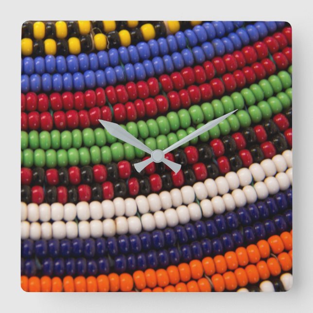 Massai Tribal Beat Pattern Quadratische Wanduhr (Vorderseite)