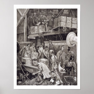 Masse an Bord eines Tee-Schiffs im London brechend Poster