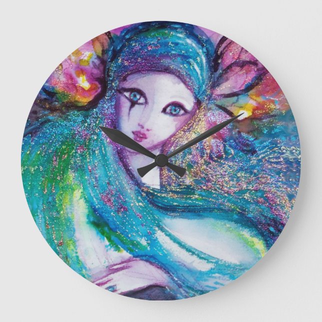 MASSE IN BLAU / Venezianische Masquerade Ball, aqu Große Wanduhr (Vorderseite)