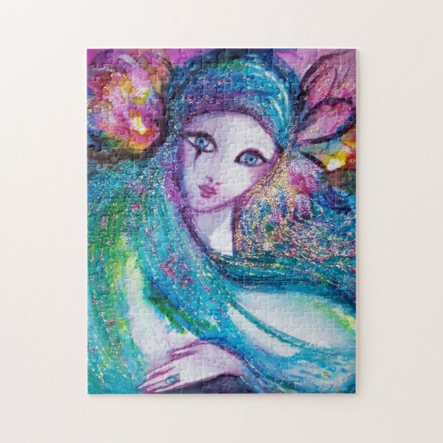 MASSE IN BLAU / Venezianische Masquerade Ball, aqu Puzzle (Vertikal)