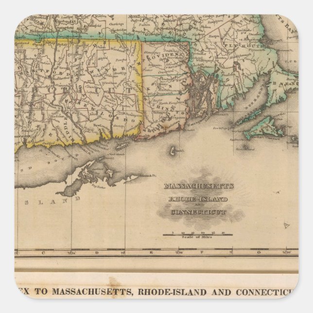 Masse, Rhode Island, Connecticut Quadratischer Aufkleber (Vorderseite)