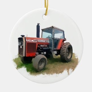 Massey Ferguson roter Traktor auf dem Gebiet Keramikornament