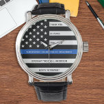 Maßgeblicher Polizeibeamter - Strafvollzug Armbanduhr<br><div class="desc">Feiern Sie einen hervorragenden Polizeibeamten mit dieser Thin Blue Line Retirement oder die Jubiläumspolizei Pocket Watch - American Flag Design in Police Flag Farben in einem modernen schwarzen und blauen Design und freuen Sie sich darauf. Ideal für Dienstauszeichnungen und Geschenke für das Polizeirezept und für den gesetzlichen Ruhestand. Personalisieren Sie...</div>