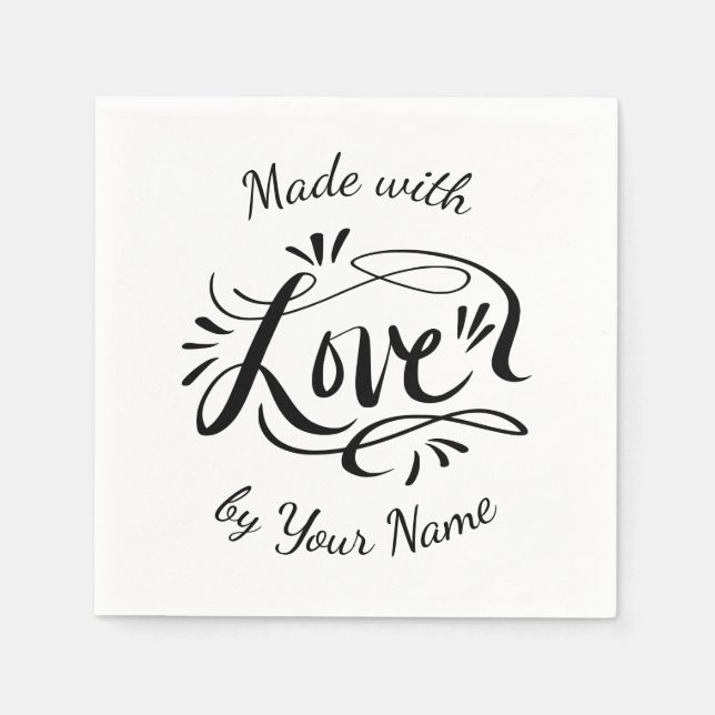 Maßgeschneidert mit Liebe elegantes handgeschriebe Serviette (Vorderseite)