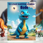 Maßgeschneiderte "3D" Great Grandson Birthday Gedi Ankündigung<br><div class="desc">Personalisieren Sie Ihr eigenes Jahr, Gruß und sogar Ihr Gedicht für Ihren Urenkel. Sie sind harte Karten zu finden, aber nicht hier! Der Cartoon Dinosaurier im ansprechenden 3D-Stil (nur 3D-Kunstwerke, kein echtes 3D, und es braucht keine Brille) ist perfekt für den kleinen Liebhaber. Personalisieren Sie es mit unserem Design-Tool auf...</div>