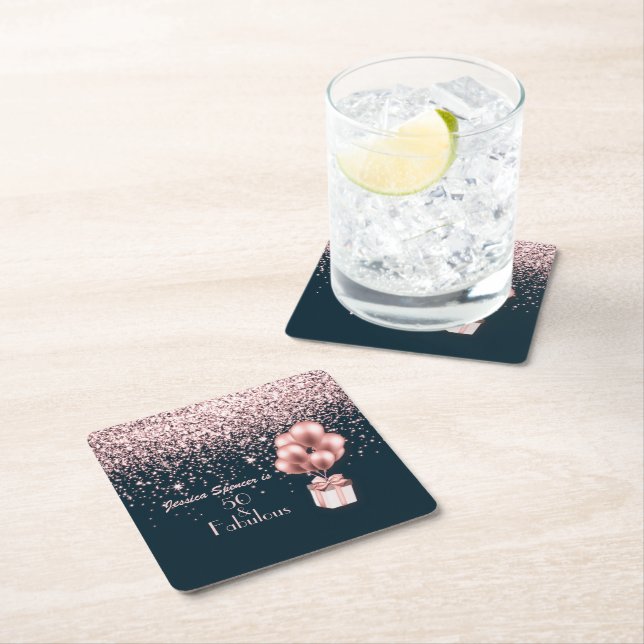 Maßgeschneiderte 50 & fabelhafte Rose Gold 50. Geb Rechteckiger Pappuntersetzer (Vor Ort)