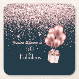 Maßgeschneiderte 50 & fabelhafte Rose Gold 50. Geb Rechteckiger Pappuntersetzer