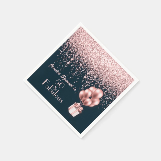 Maßgeschneiderte 50 & fabelhafte Rose Gold 50. Geb Serviette (Ecke)