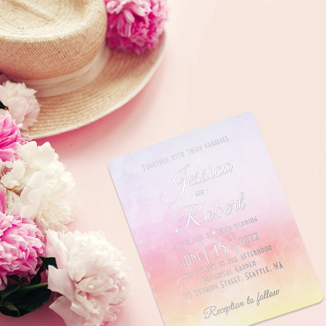 Maßgeschneiderte Abstrakte moderne Pastelhochzeit Folieneinladung (Von Creator hochgeladen)