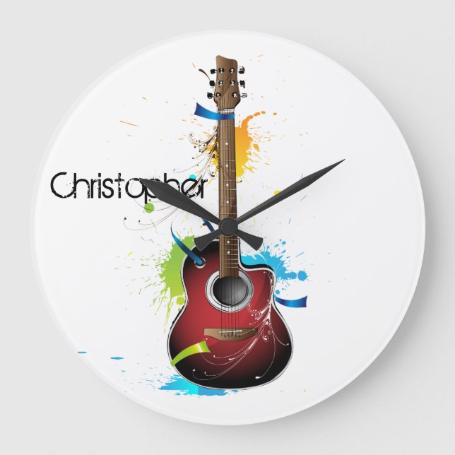 Maßgeschneiderte akustische Gitarre mit Paint-Spri Große Wanduhr (Vorderseite)