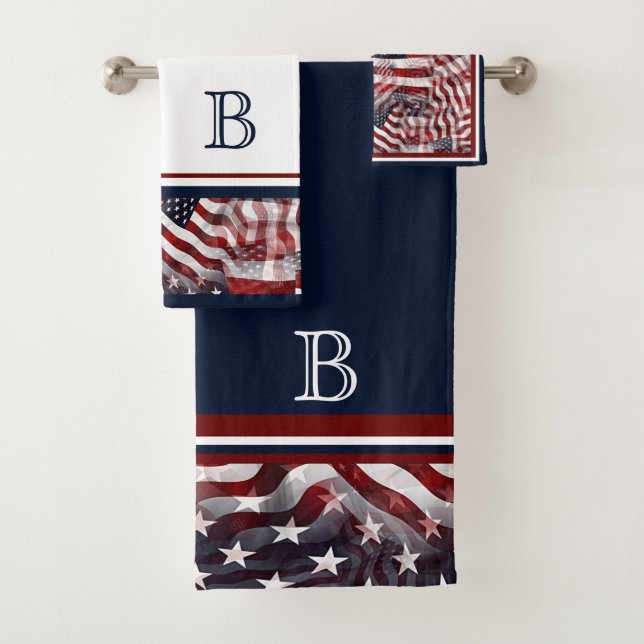 Maßgeschneiderte amerikanische Flag- und Sternmust Badhandtuch Set (Insitu)