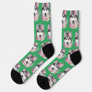 Maßgeschneiderte Aquarellfarbe Niedlich Blütenhund Socken