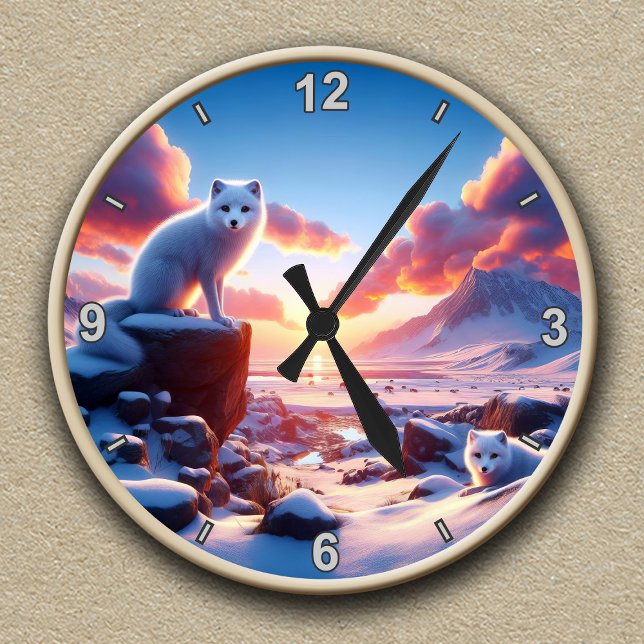 Maßgeschneiderte Arktis Fox Winter Landschaft Uhr (Von Creator hochgeladen)