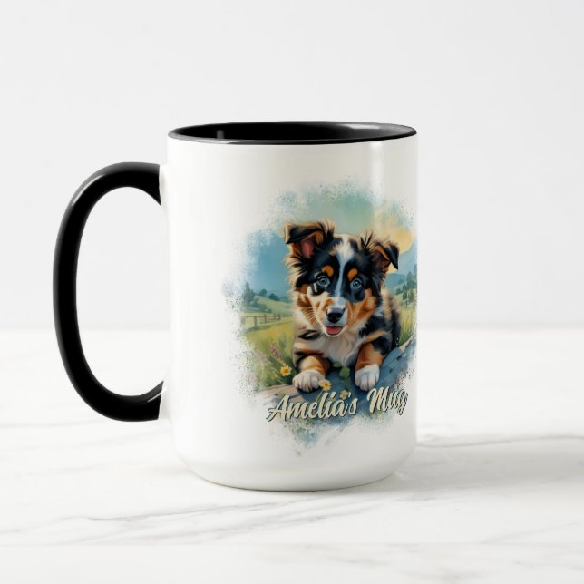Maßgeschneiderte australische Schäferpuppy Tasse (Links)