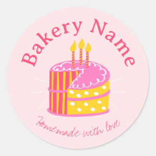 Maßgeschneiderte Bäckereikleber   Rosa Kuchen mit  Runder Aufkleber