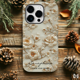 Maßgeschneiderte Beige bestickte Floral mit Inspir Case-Mate iPhone 14 Pro Hülle