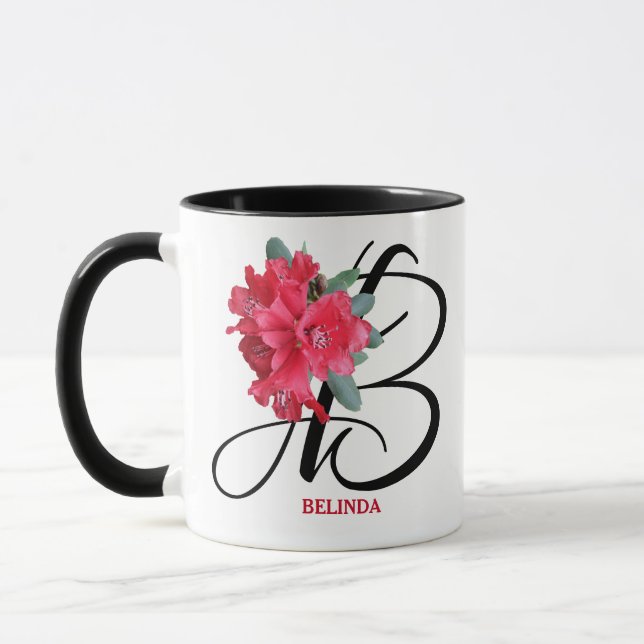 Maßgeschneiderte Belinda-Namen Rote Blume trendy b Tasse (Links)
