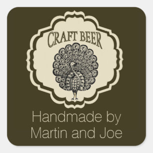Maßgeschneiderte Biermarken mit Peacock Quadratischer Aufkleber