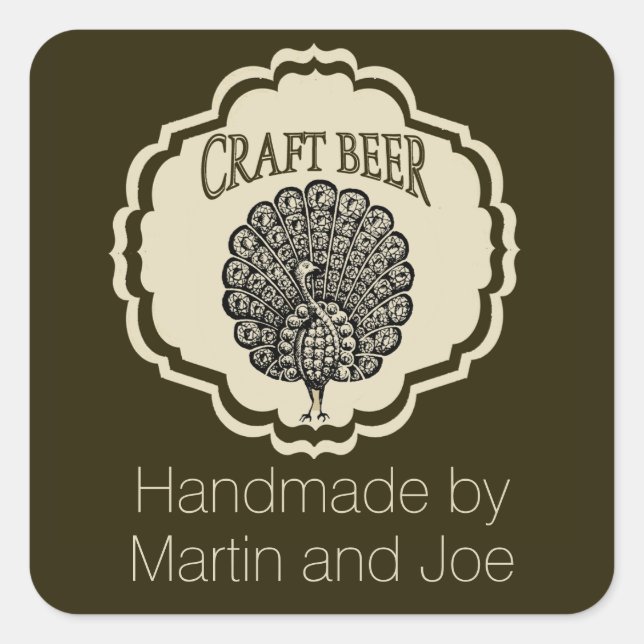 Maßgeschneiderte Biermarken mit Peacock Quadratischer Aufkleber (Vorderseite)