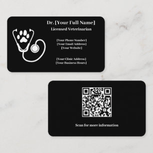 Maßgeschneiderte Black Veterinary Business Card QR Visitenkarte