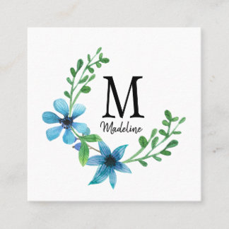 Maßgeschneiderte Bläsermonogramm-Hübsche Blüten Quadratische Visitenkarte