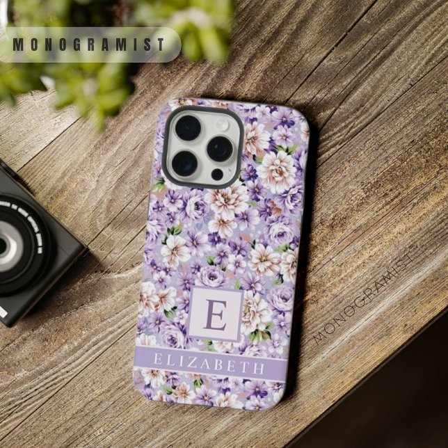 Maßgeschneiderte blaue Lila Blumenweiße Blume iPhone Hülle (Customizable Blue Purple Floral White Flowers iPhone Case)